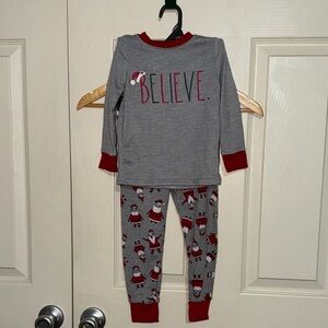 Rae Dunn Gray and Red 'Believe' Kids Pajama Set